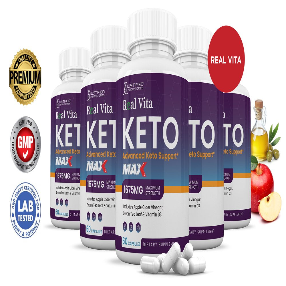 (5 Pack) Real Vita Keto ACV MAX Pills 1675Mg Dietary Supplement 300 Capsules