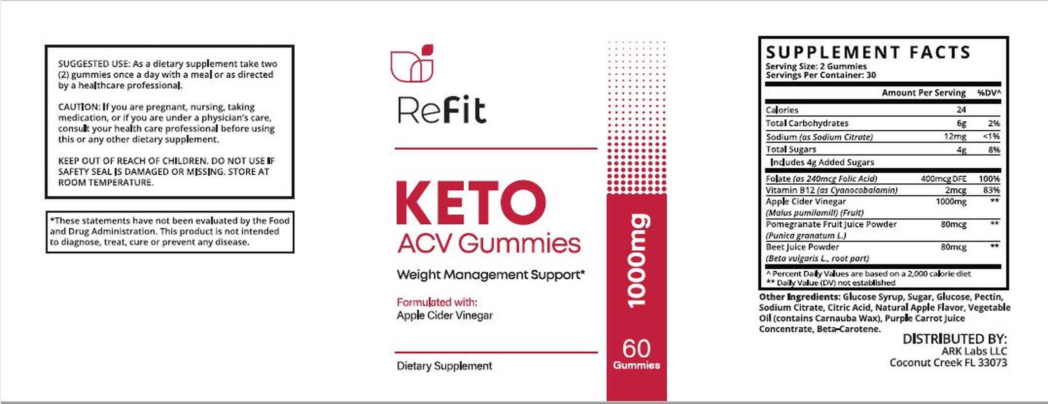 (1 Pack) Refit Keto ACV Gummies - Supplement for Weight Loss - Energy & Focus Boosting Dietary Supplements for Weight Management & Metabolism - Fat Burn - 60 Gummies