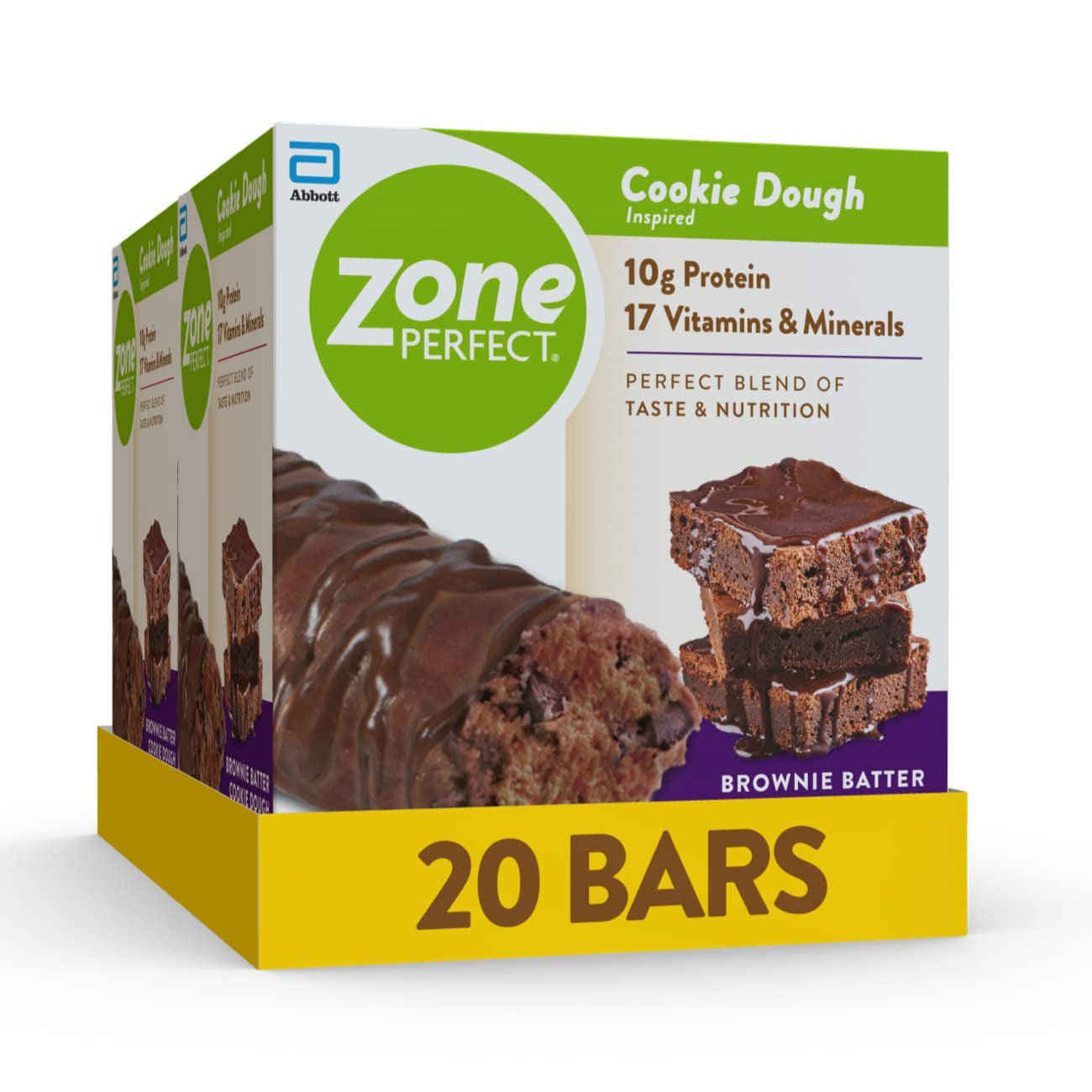 Zoneperfect Protein Bars | 10G Protein | 17 Vitamins & Minerals | Nutritious Snack Bar | Brownie Batter Cookie Dough | 20 Bars