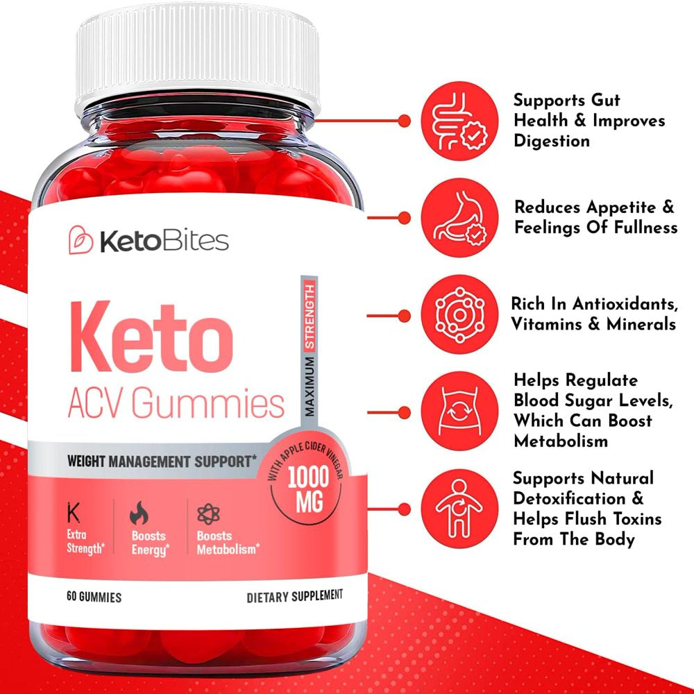 (5 Pack) Keto Bites Keto ACV Gummies - Supplement for Weight Loss - Energy & Focus Boosting Dietary Supplements for Weight Management & Metabolism - Fat Burn - 300 Gummies