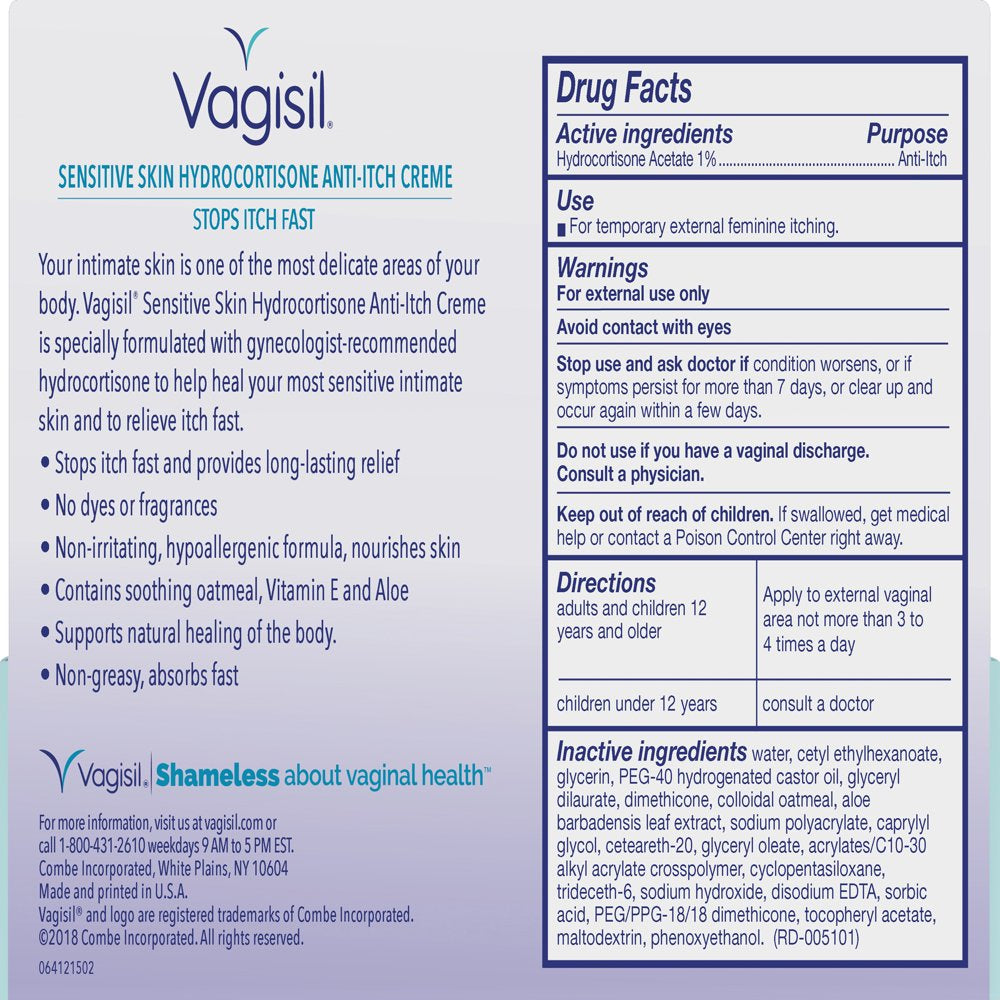 Vagisil Anti-Itch Vaginal Cream, Maximum Strength, Sensitive Skin, 1 Oz.