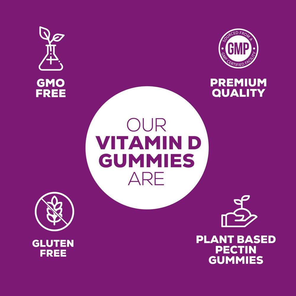 Vitamin D3 Gummies 5,000 IU Extra Strength 125 Mcg D3 Supplement Gummy - Support Natural Bone, Muscle, & Immune Health - Gluten Free - Non-Gmo - Nature'S Raspberry Flavor - 60 Gummies - 60 Day Supply