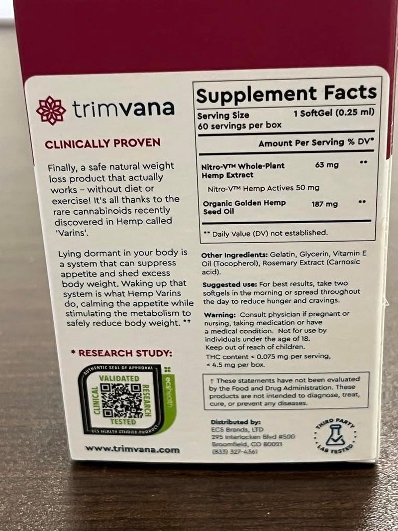 Trimvana (60-Count) | Powered by Nitro-V | Hemp-Derived Weight Loss Product | Appetite Suppressant and Reduction | All Natural | Stimulant Free