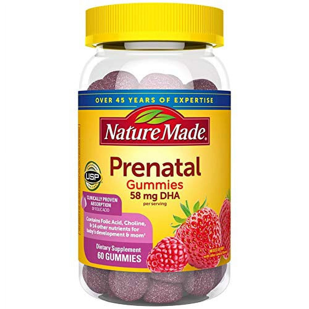 Nature Made Prenatal Gummies with DHA and Folic Acid, Prenatal Vitamin and Mineral Supplement for Daily Nutritional Support, 60 Gummies, 30 Day Supply