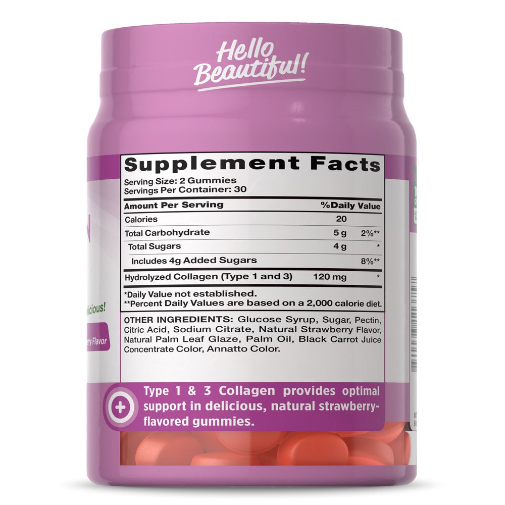 Nature'S Truth Beauty Collagen Gummies | 60 Count Type 1 and 3 | Natural Strawberry Flavor | Non-Gmo, Gluten Free Collagen Peptide Supplement