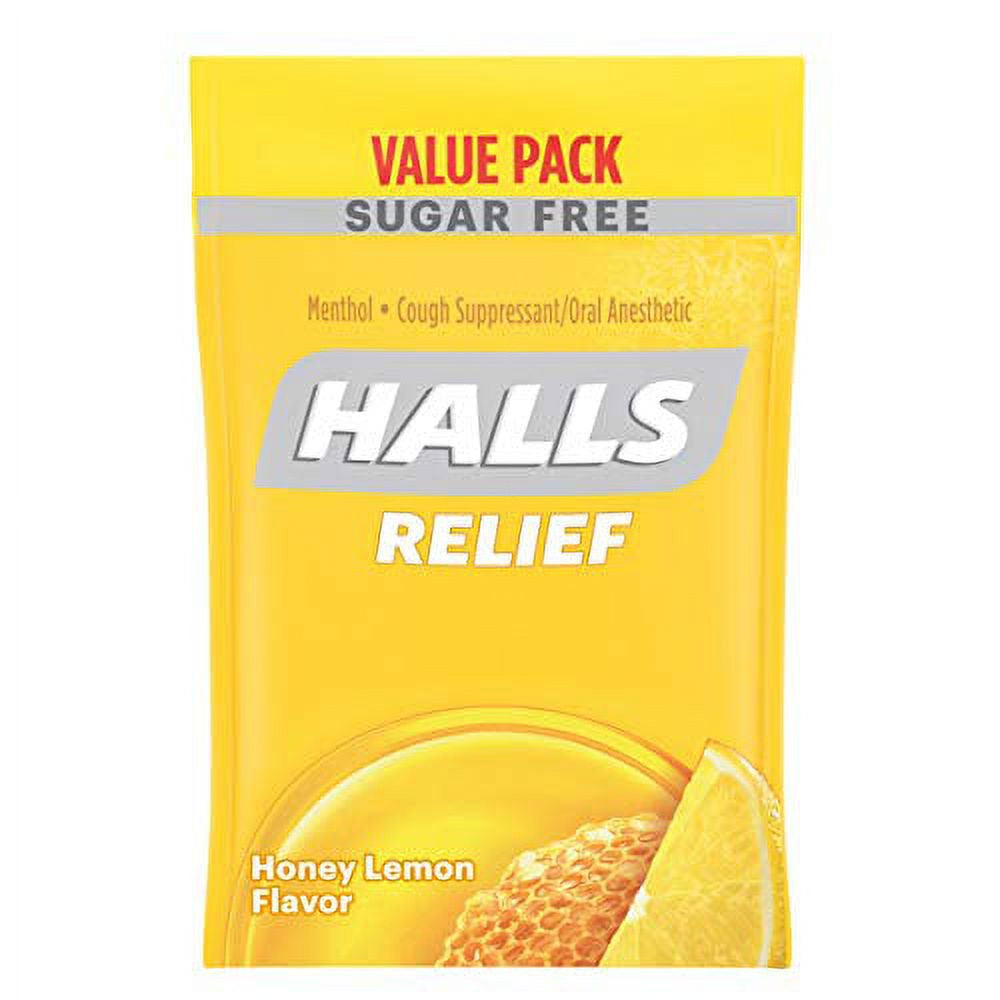 HALLS Sugar Free Honey Lemon Flavor Cough Drops, 1 Bag (180 Total Drops)