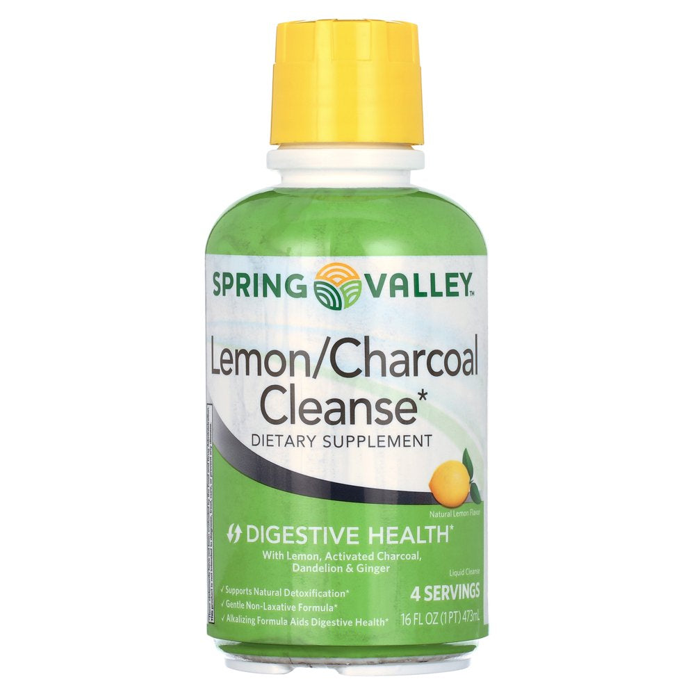 Spring Valley Lemon/Charcoal Cleanse Liquid Supplement, Cleansing, Detox, Non-Laxative Formula, Alkalizing for Digestive Health, 16 Fl. Oz., 4 Servings