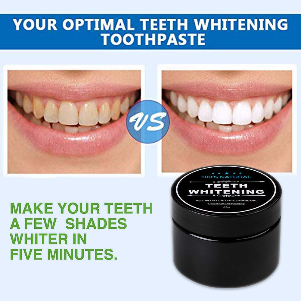 2Pcs Teeth Whitening Activated Charcoal Toothpaste Teeth Whitening Powder with Bamboo Toothbrushes, Coconut Charcoal Powder Teeth Whitener, Care for Teeth