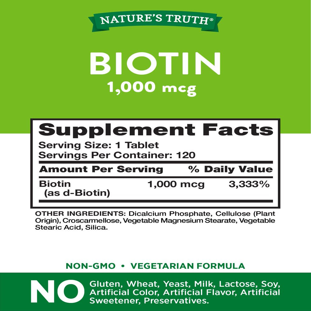 Nature'S Truth Biotin 1000Mcg | 120 Tablets | Hair Skin and Nails Pills