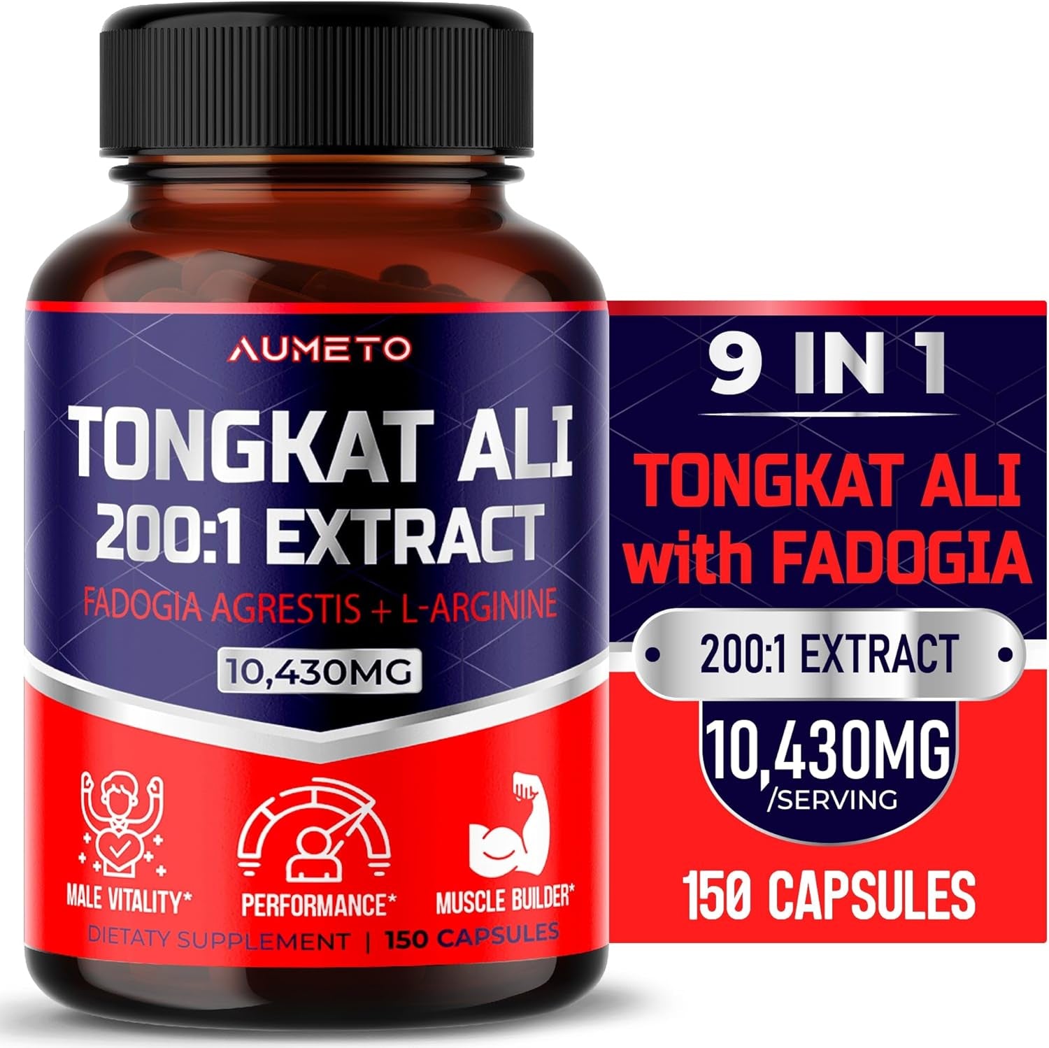 Tongkat Ali 10430Mg 200:1 Extract W Fadogia Agrestis L-Arginine Tribulus Terrestris Maca Root VIT D3 - Energy Workout Memory Support (150 Count (Pack of 1))