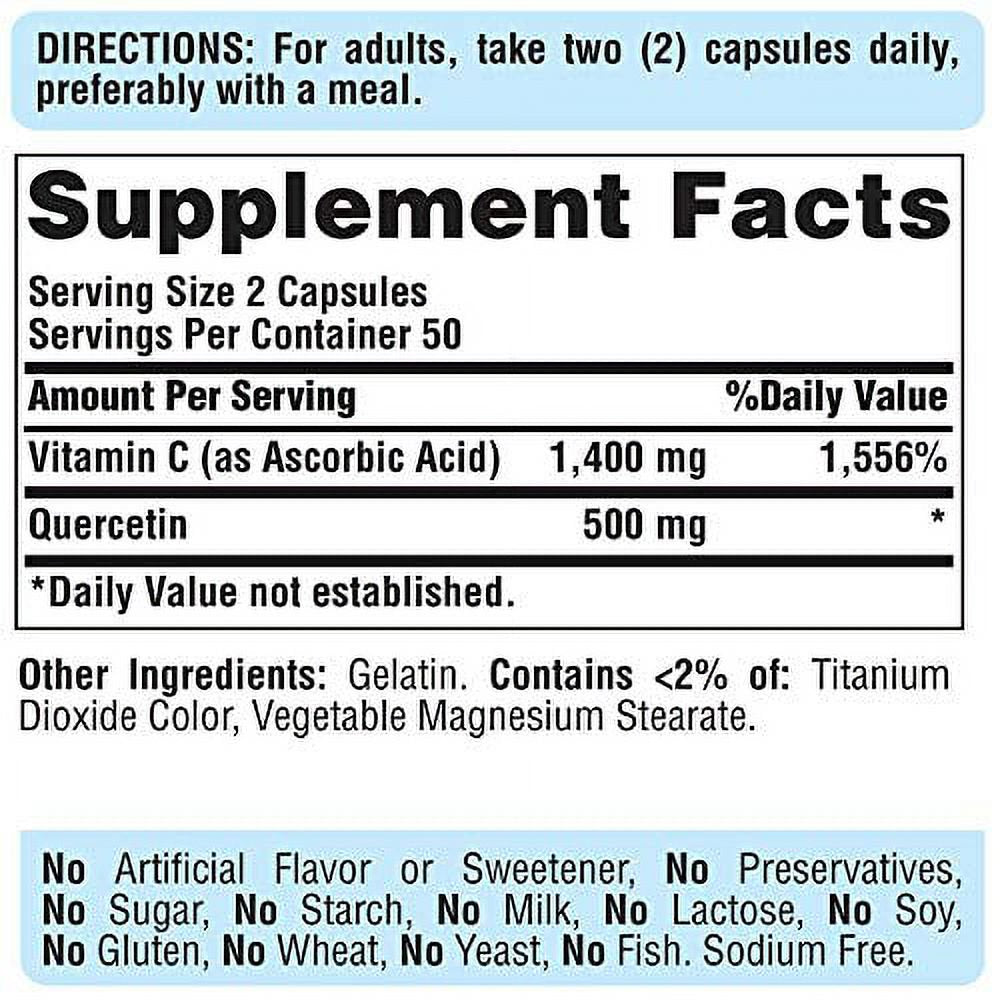 Quercetin Dihydrate plus Vitamin C 1400 Mg, Supports a Healthy Immune System, 100 Count by Puritan'S Pride, (8039)