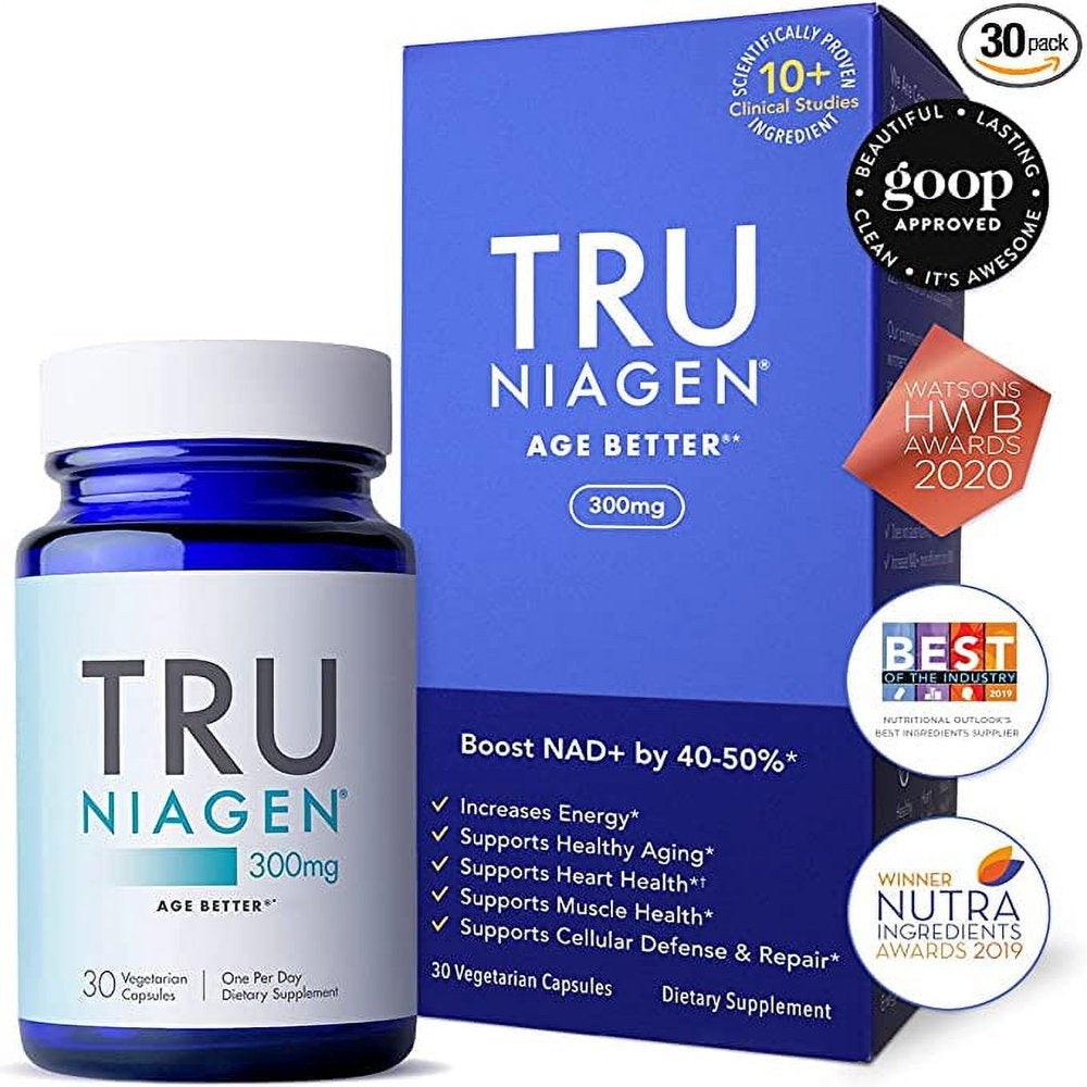 TRU NIAGEN 30Ct / 300Mg | Patented NAD+ Booster Supplement - Nicotinamide Riboside - Cellular Energy & Repair. Muscle Health & Healthy Aging - 300Mg Vegetarian Capsules Serving, 30 Day Bottle (1 Pack)