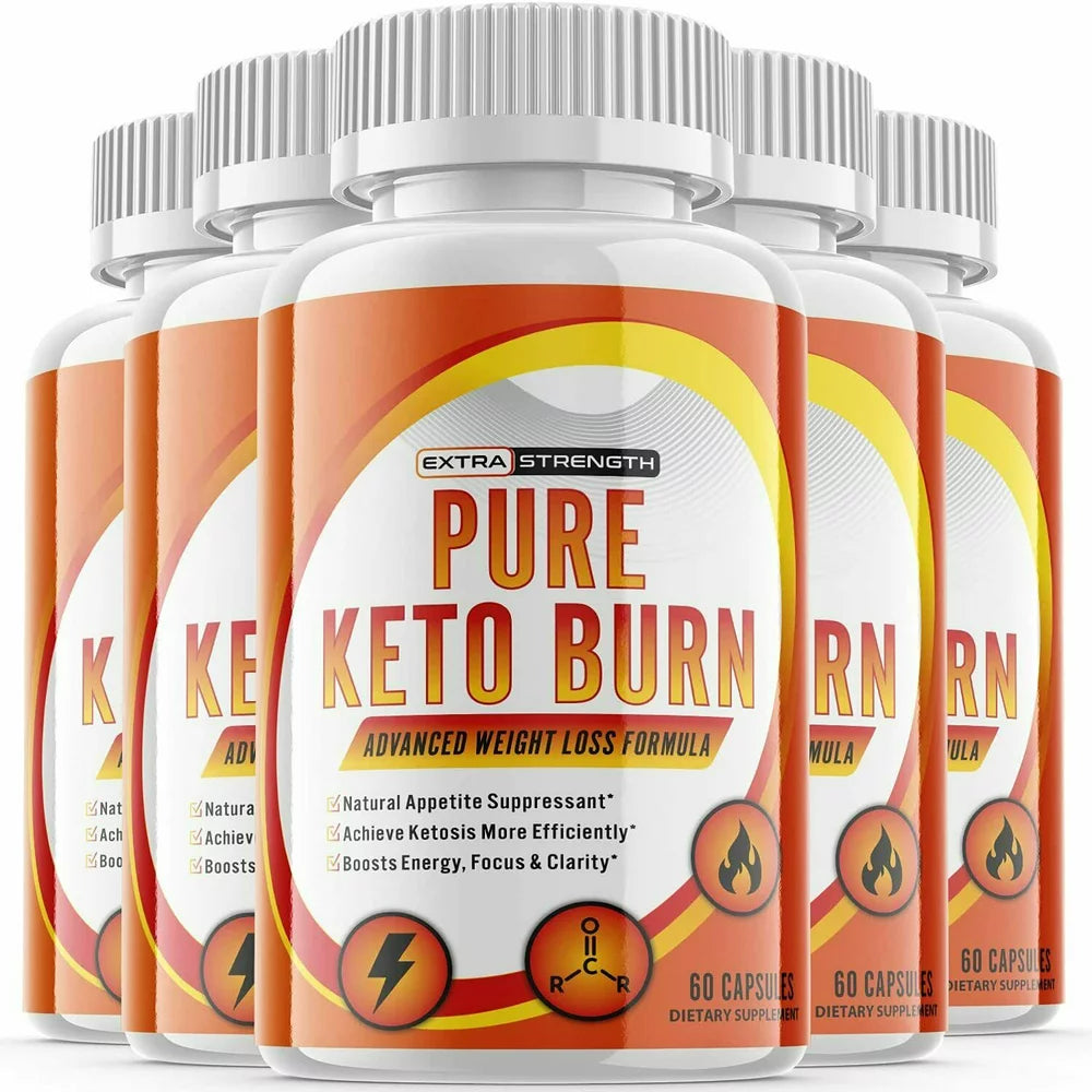 (5 Pack) Pure Keto Burn - Supplement for Weight Loss - Energy & Focus Boosting Dietary Supplements for Weight Management & Metabolism - Advanced Fat Burn Raspberry Ketones Pills - 300 Capsules