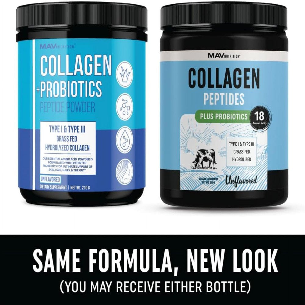 MAV Nutrition Collagen Peptides Powder + Probiotics for Men and Women | Unflavored | Hydrolyzed Collagen Supplement Powder Types I & III - Grass Fed Collagen Powder | 210G