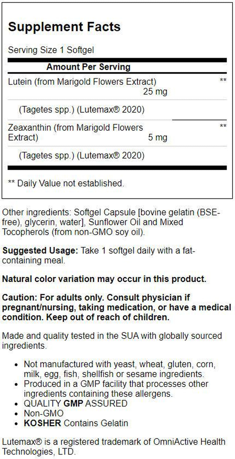 NOW Supplements, Lutein & Zeaxanthin with 25 Mg Lutein and 5 Mg Zeaxanthin, 60 Softgels