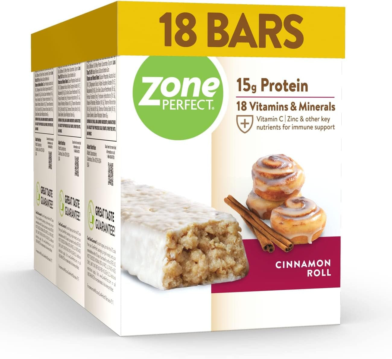 Zoneperfect Protein Bars | 15G Protein | 18 Vitamins & Minerals | Nutritious Snack Bar | Cinnamon Roll | 18 Bars