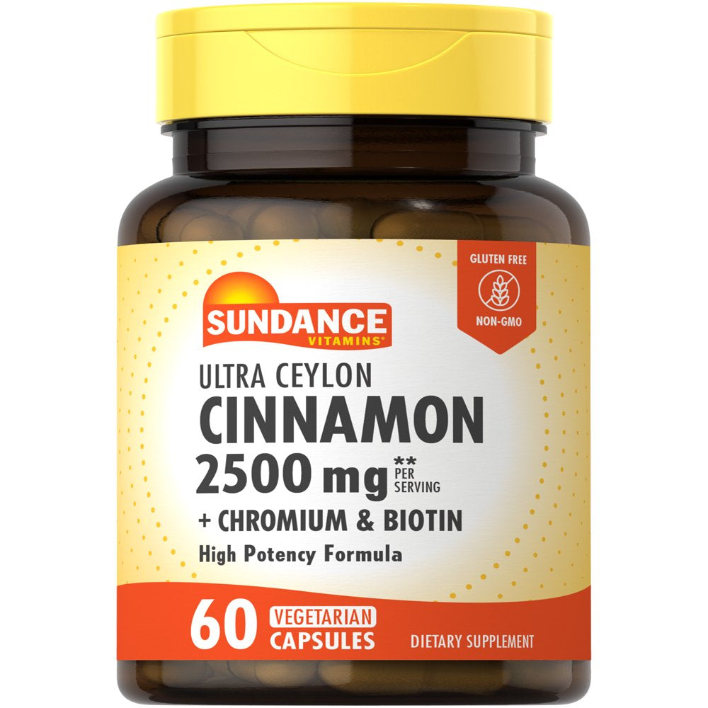 Ultra Ceylon Cinnamon 2500Mg | 60 Capsules | with Chromium and Biotin | Vegetarian, Non-Gmo, and Gluten Free Supplement | by Sundance