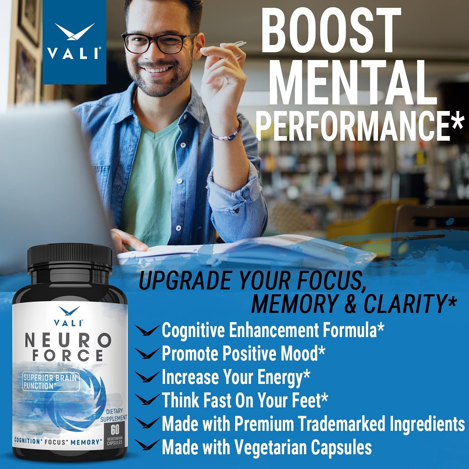 VALI Neuro Force Electrolyte Salts with Caffeine Bundle - Nootropic Brain Booster Supplement for Focus, Memory, Clarity & Energy and Rapid Oral Rehydration for Hydration Fluid Recovery & Energy