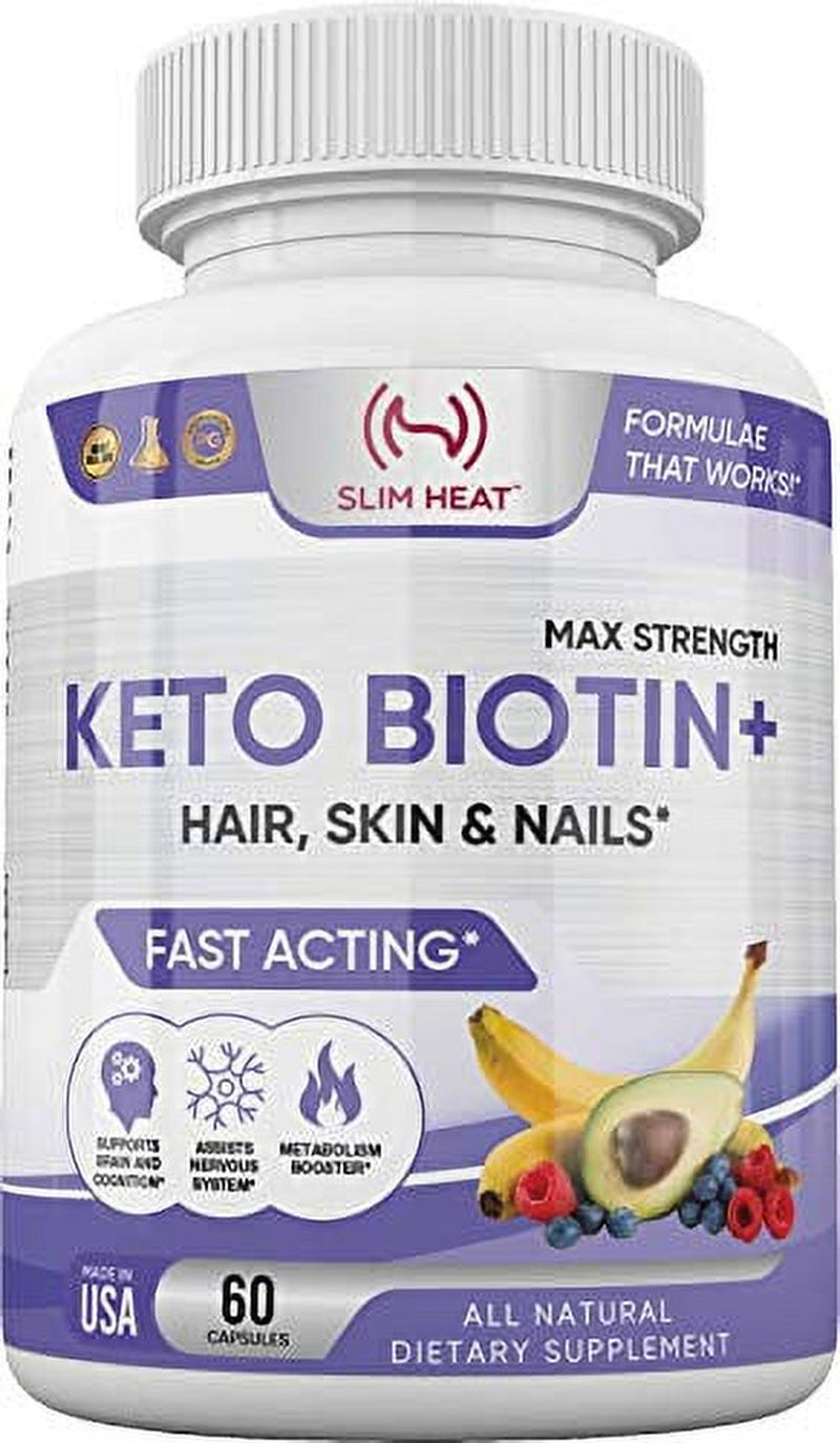 Biotin 10000Mcg with Calcium - Healthy Hair Growth Supplement - Hair Skin and Nails Vitamins for Women & Men - Max Strength, Fast Acting - Non GMO, Vegan, Sugar Free, Made in USA - 60 Days Supply