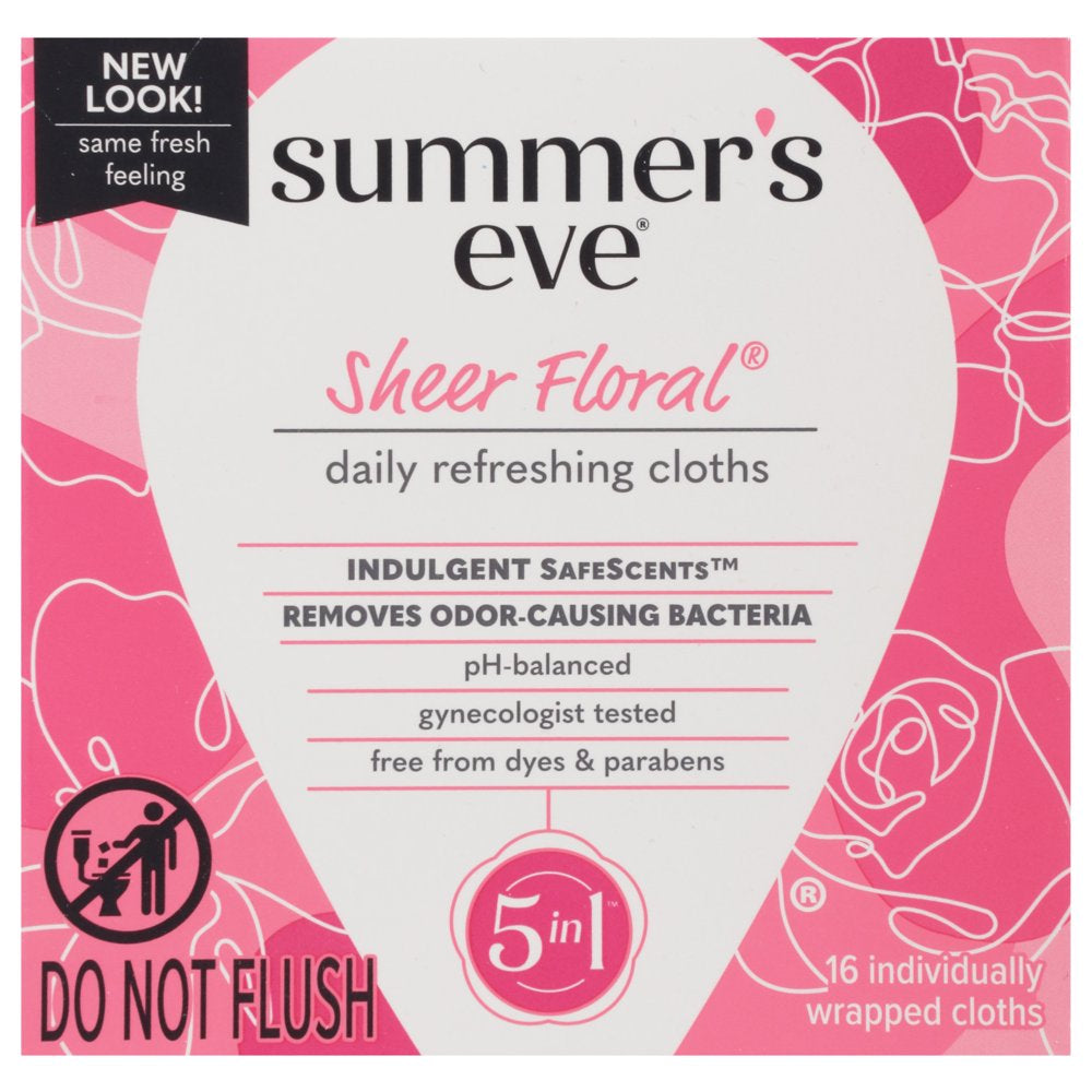 Summer'S Eve Sheer Floral Daily Feminine Wipes, Removes Odor, Ph Balanced, 16 Count