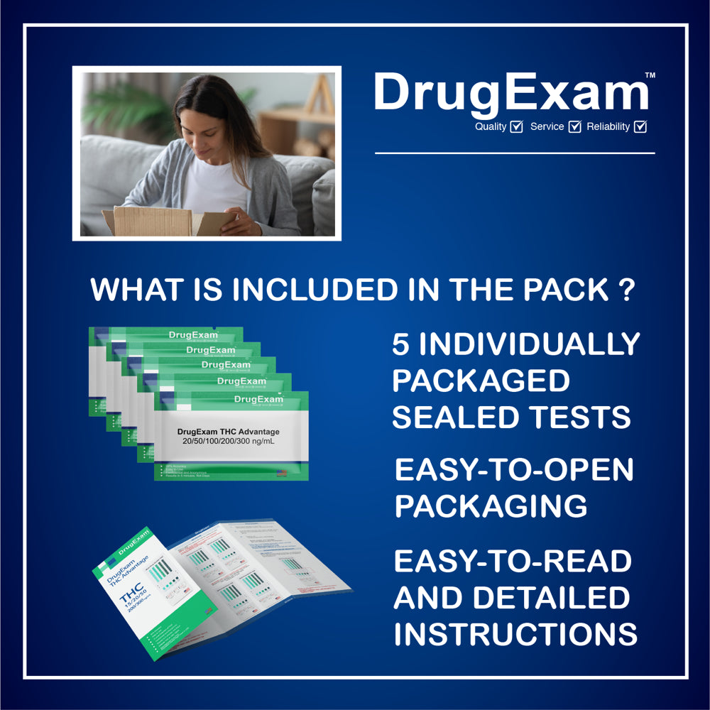 5 Pack - Drugexam THC Advantage Made in USA Multi Level Marijuana Home Urine Test Kit. Highly Sensitive THC 5 Level Drug Test Kit. Detects at 20 Ng/Ml, 50 Ng/Ml, 100 Ng/Ml, 200 Ng/Ml and 300 Ng/Ml