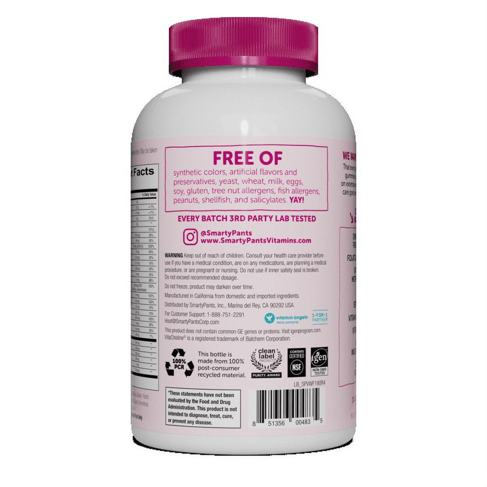 Smartypants Women'S Formula Gummy Vitamins: Gluten Free, Multivitamin, Coq10, Folate (Methylfolate), Vitamin K2, Vitamin D3, Biotin, Methyl B12, Omega 3 DHA/EPA Fish Oil, 180 Count (30 Day Supply)