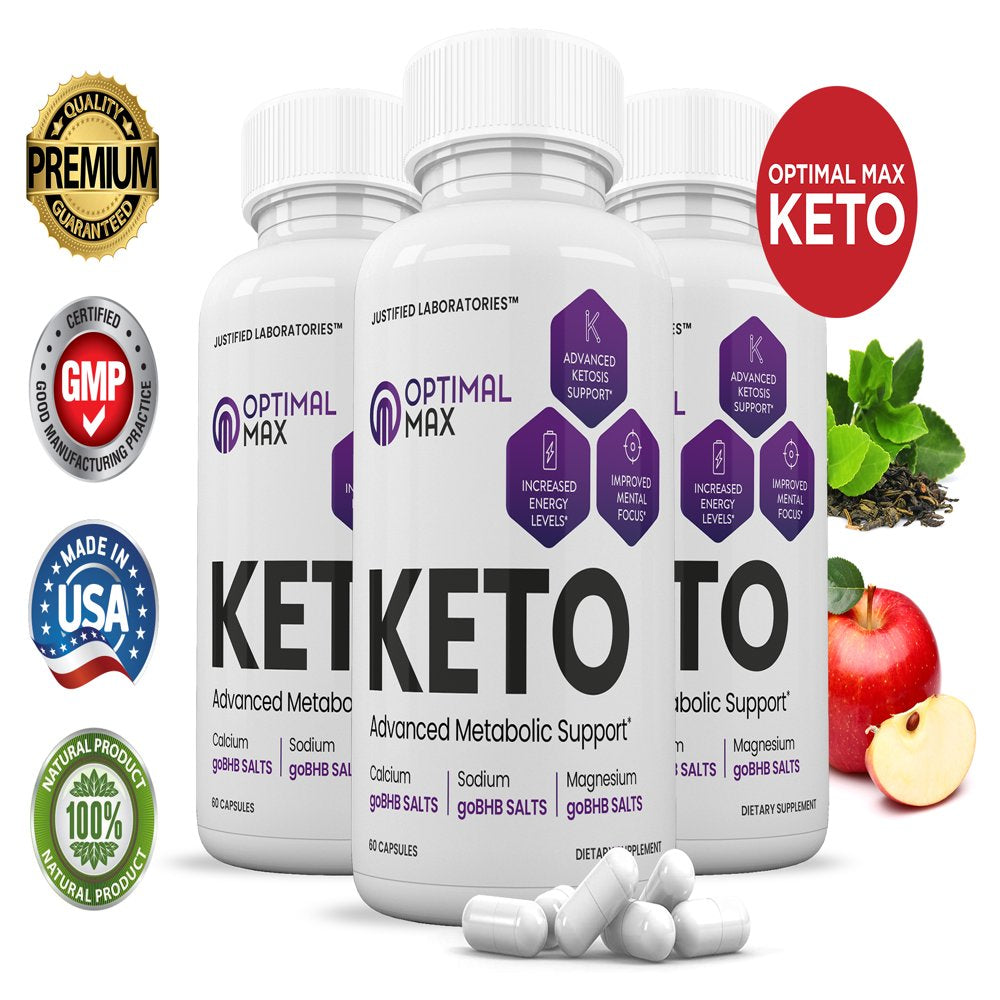 (3 Pack) Optimal Max Keto Pills Includes Apple Cider Vinegar Gobhb® Appetite Control Supplement 180 Capsules