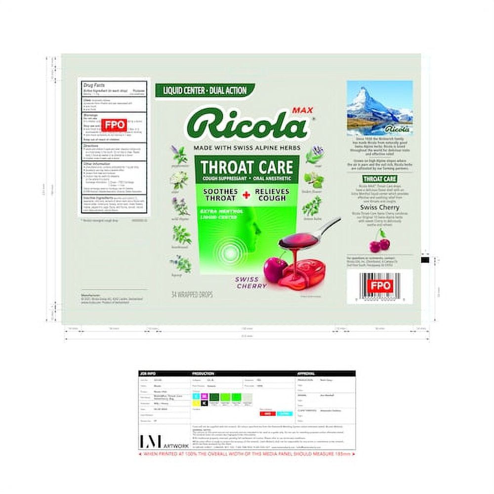 (Price/Case)Ricola 3000216 Max Swiss Cherry Throat Care, 34 Count