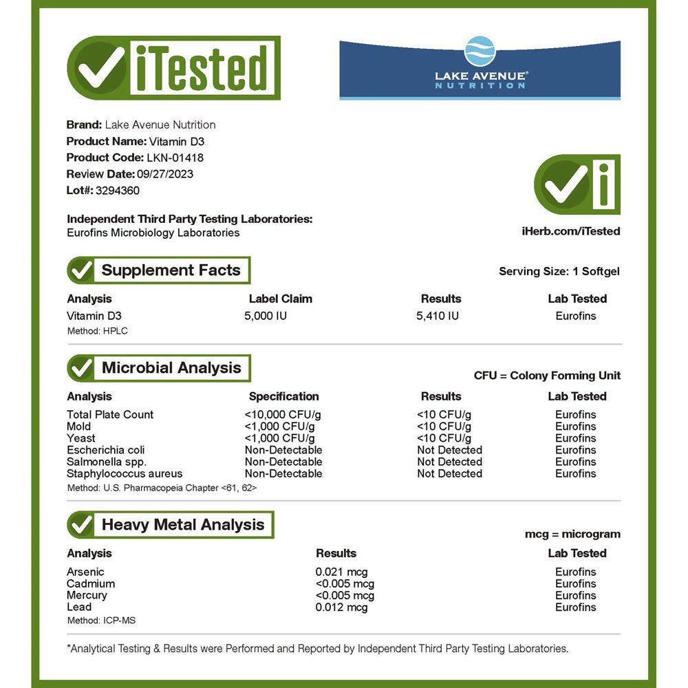 Vitamin D3 by Lake Avenue Nutrition - Featuring Essential Vitamin D3 as Cholecalciferol from Lanolin - Support for Immune System & Bone Health - Gluten Free, Non-Gmo - 125 Mcg - 360 Softgels
