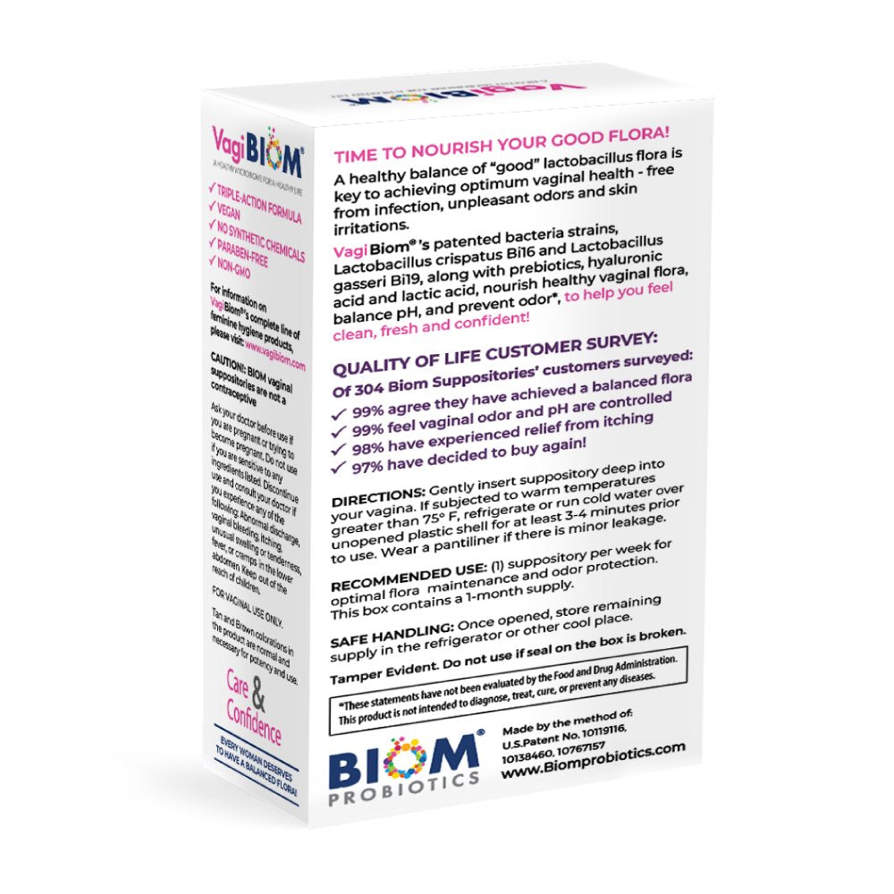 Vagibiom- Biom Probiotics Vaginal Probiotic Suppository for Women, Fragrance Free, 5 Count