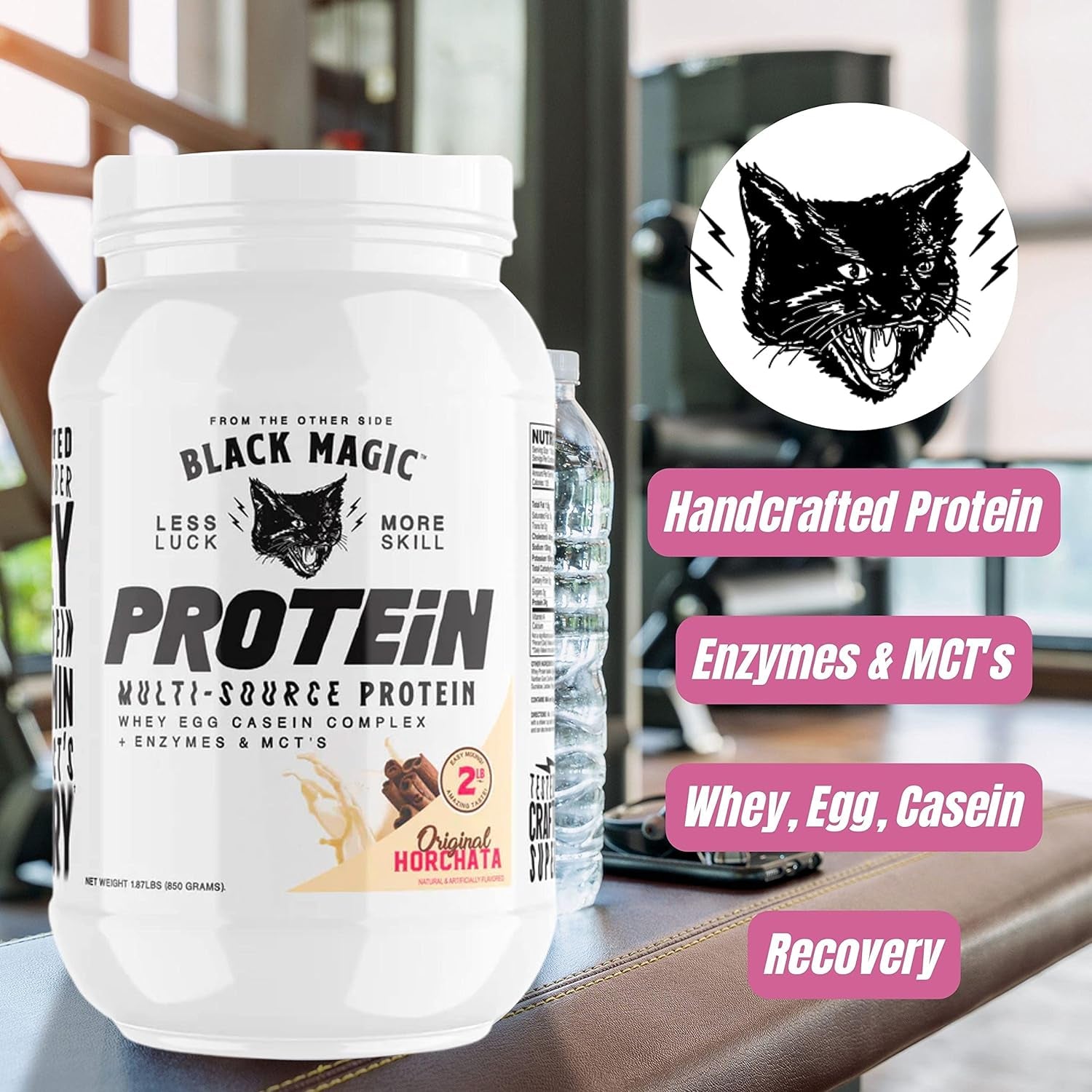 Worldwide Nutrition Bundle, 2 Items: Black Magic Multi-Source Casein Protein Powder - Muscle Gain with Whey, Micellar Casein, Mcts & Enzymes - Original Horchata Flavor - 2 LB & Multi-Purpose Keychain