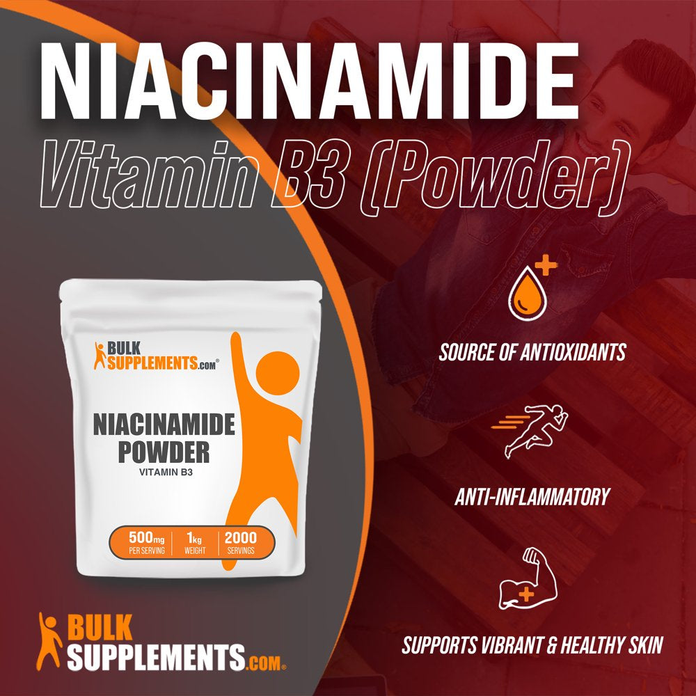 Bulksupplements.Com Niacinamide (Vitamin B3) Powder, 500Mg - Brain, Heart, & Joint Health Supplement (1KG - 2000 Serv)