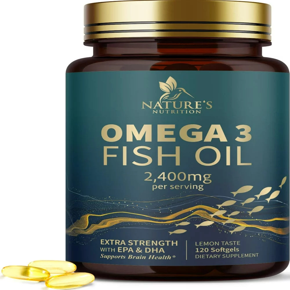 Fish Oil 2400 Mg with Omega 3 EPA & DHA - Triple Strength Omega 3 Supplement - Omega 3 Fish Oil Supports Heart Health, Nature'S Brain & Immune Support - Non-Gmo Fish Oil Supplements - 120 Softgels