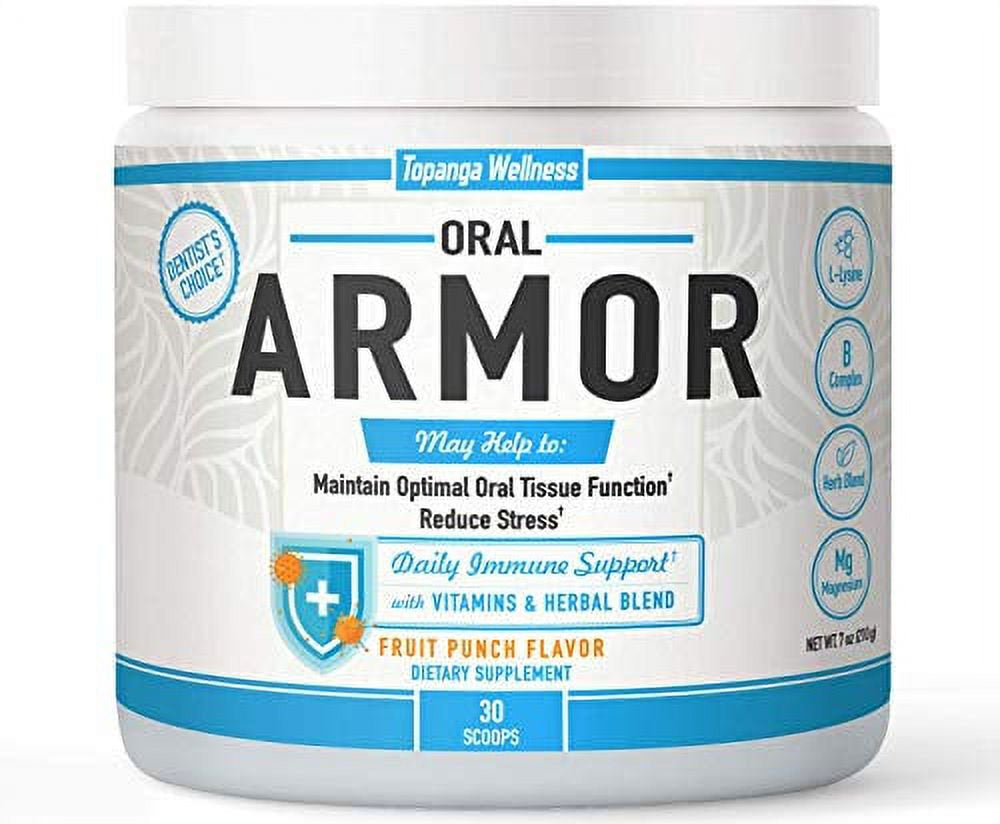 Topanga Oral Armor: the All-In-One Solution to Boost Your Immune System 30 Day Supply Strengthen Your Oral Tissue • Reduce Stress • Multivitamin Magnesium L-Lysine B-Complex Superfoods •