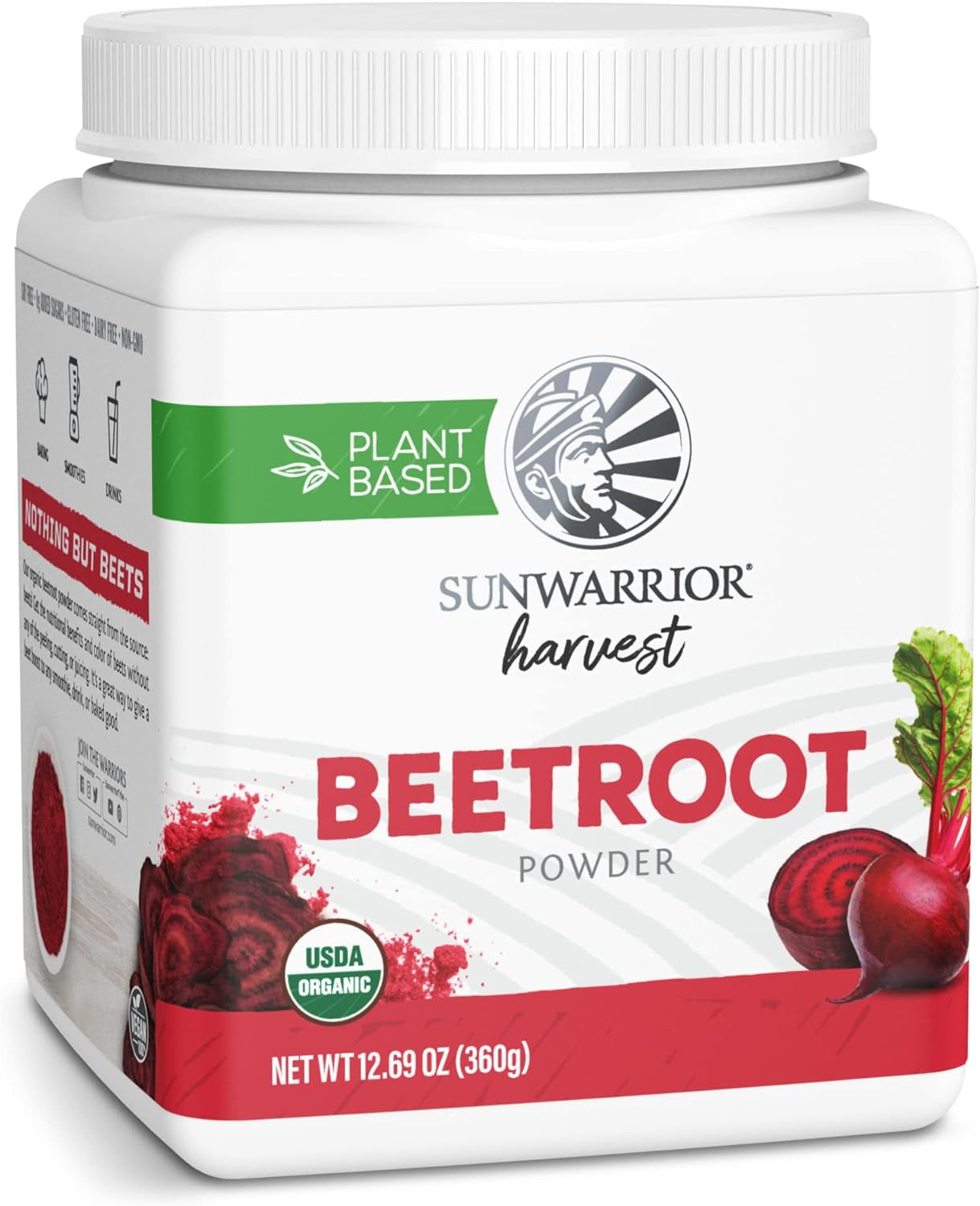 Sunwarrior Beet Root Powder Nitric Oxide Increase Stamina Blood and Flow Circulation Natural Non-Gmo Keto Vegan Superfood for Smoothies Acai Pudding Baking 360G Sq Tub (90 Servings) Organic Harvest