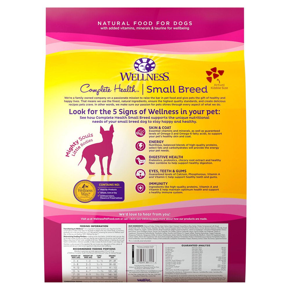 Wellness Complete Health Natural Dry Small Breed Dog Food, Turkey & Oatmeal, 12-Pound Bag