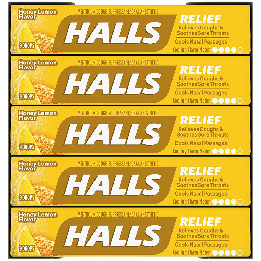 HALLS Relief Honey Lemon Cough Drops,20 Packs of 9 Drops (180 Total Drops)