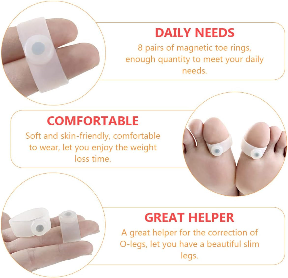 8 Pairs Toe Ring Foot Care Rings Magnetic Silicone Foot Rings Foot Supplies Foot Care Tool Foot Rings Slimming Foot Rings Birthday Present Pu White