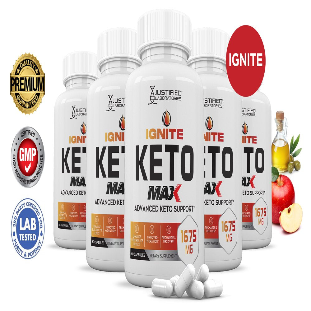 (5 Pack) Ignite Keto ACV MAX Pills 1675Mg Alternative to Gummies Dietary Supplement 300 Capsules