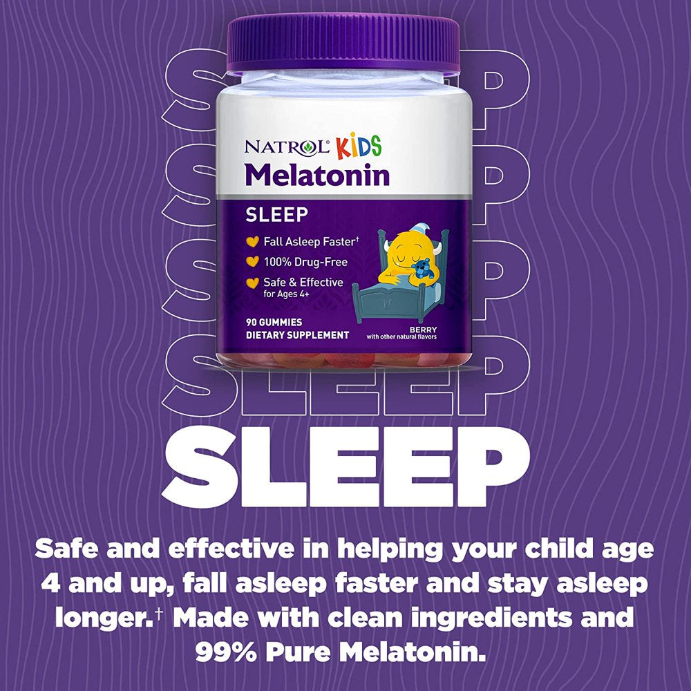 Natrol Kids Melatonin Gummy, 1Mg, Sleep Aid Supplement for Children, Ages 4 and Up, 90 Berry Flavored Gummies