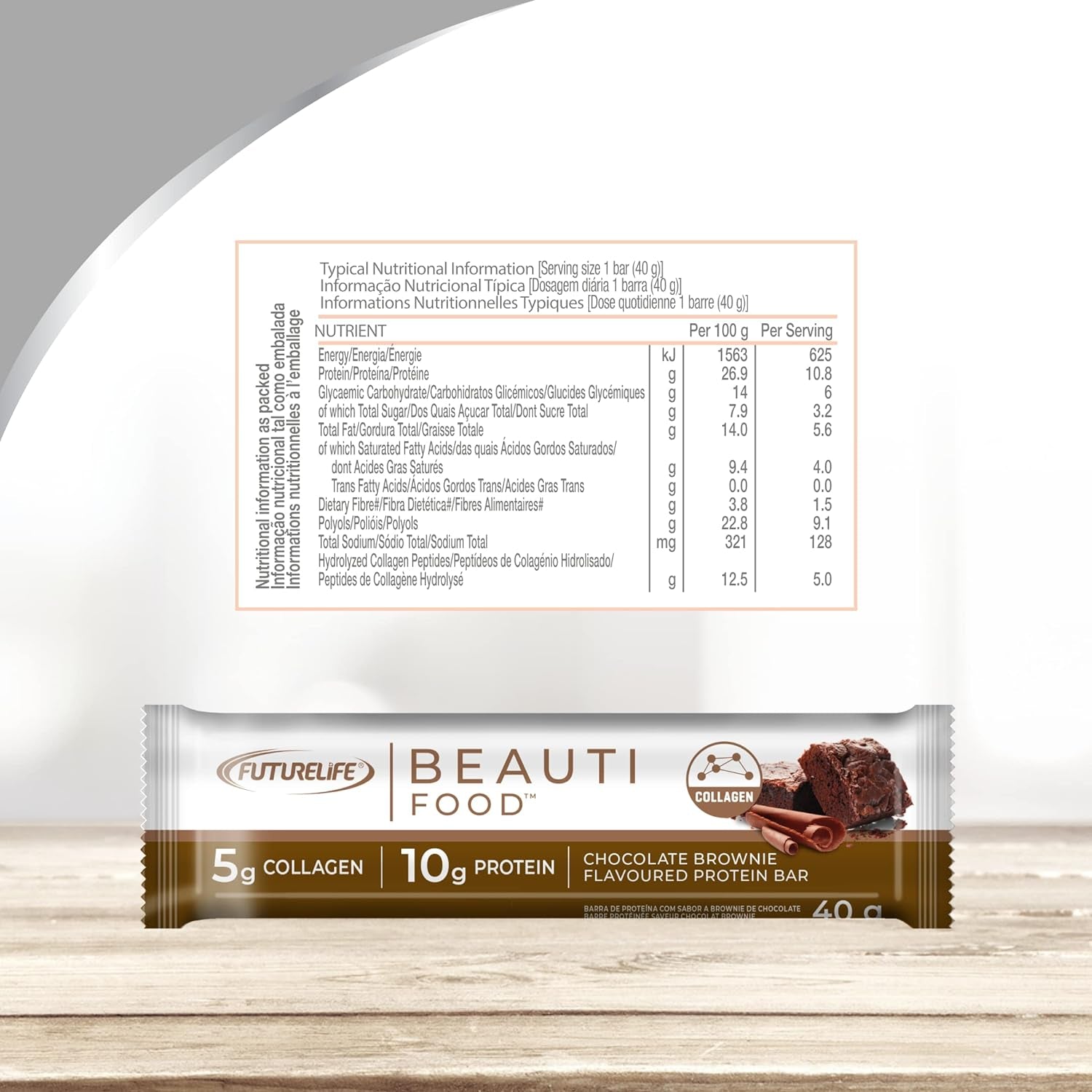 FUTURELIFE Beauti Food | Nutritional Bar | Chocolate Brownie Flavor | 40G/1.4Oz * 20 Bars | 5 Pack | 5G Collagen | High in Protein |