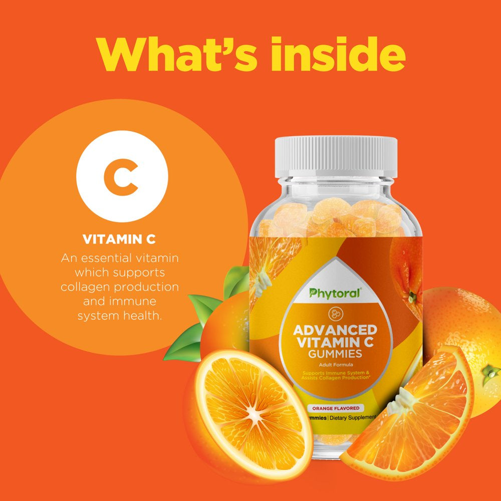 Natural Vitamin C Gummies for Adults - High Potency Vitamin C Immune Support Gummies - Ascorbic Acid Chewable Vitamin C Gummies Immune Booster for Adults with Potent Brain Vitamins Supplements
