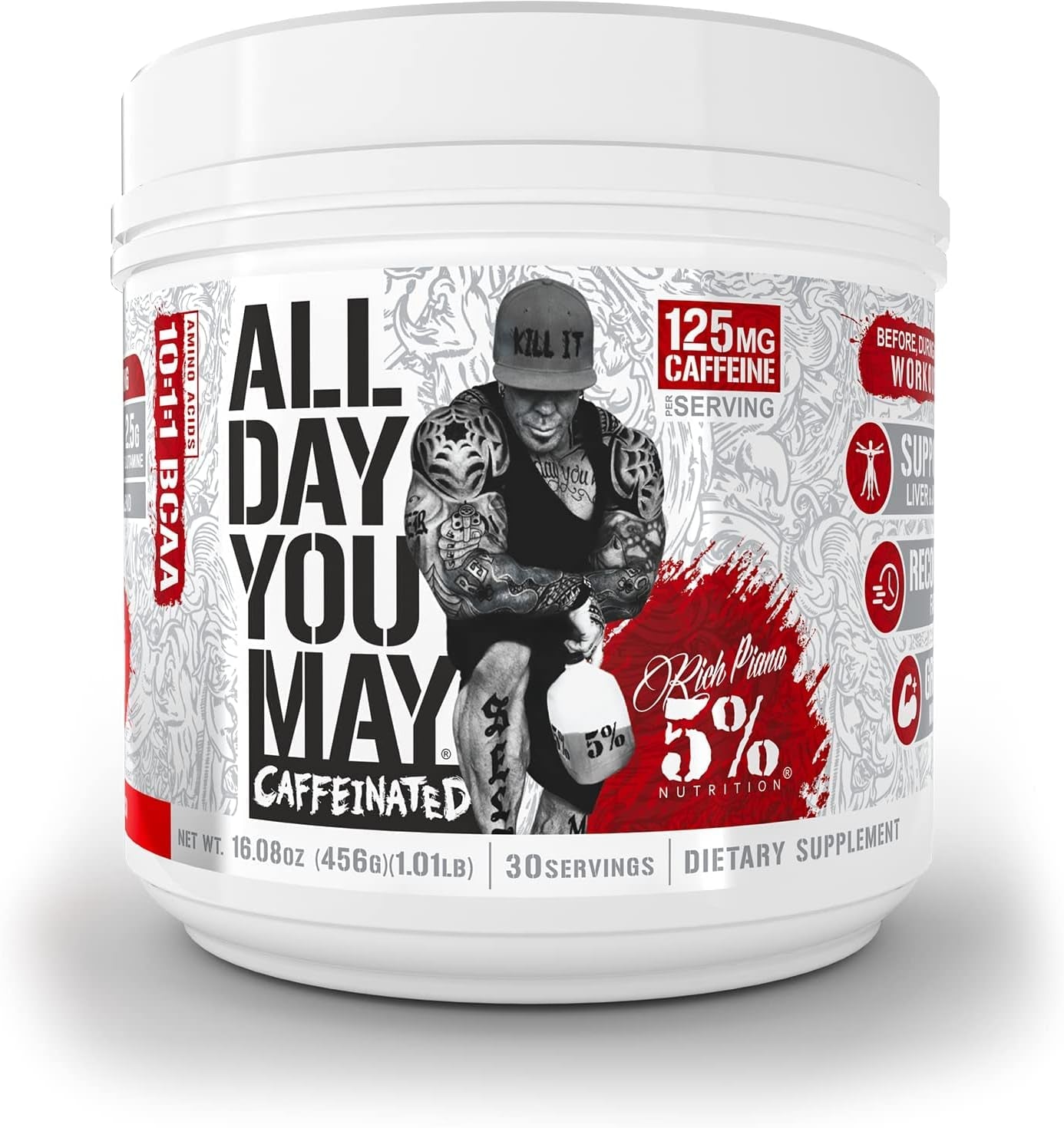 5% Nutrition Rich Piana Bundle | Alldayyoumay Caffeinated BCAA Powder + Kill It Reloaded High-Stim Pre-Workout (Fruit Punch)