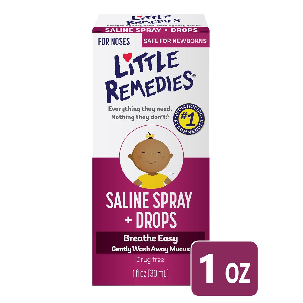 Little Remedies Saline Spray and Drops, Safe for Newborns, Gently Wash Away Mucus, 1 Fl Oz