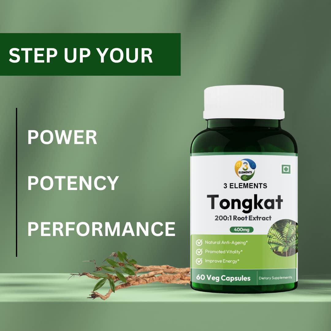 3Elements Tongkat Ali Longjack 400Mg I 60 Capsules Pack I Improves Energy I Boost Stamina I Men'S Health Support