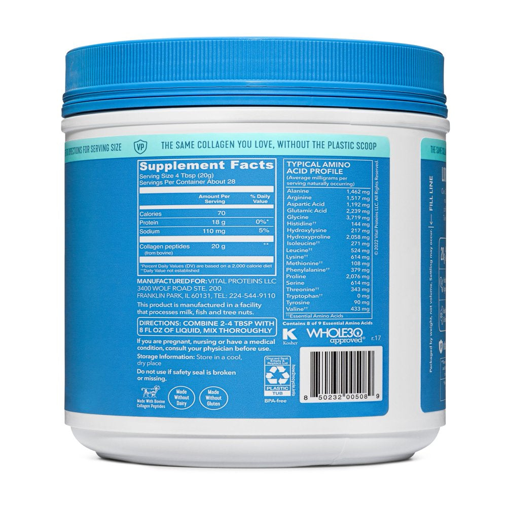 Vital Proteins Collagen Peptides Supplement Powder, Unflavored, 20 Oz