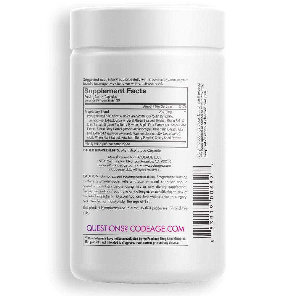 Codeage Polyphenols Broad Spectrum, Vegan Superfood, Organic Blueberry, Quercetin, Pomegranate, Açai, 120 Ct