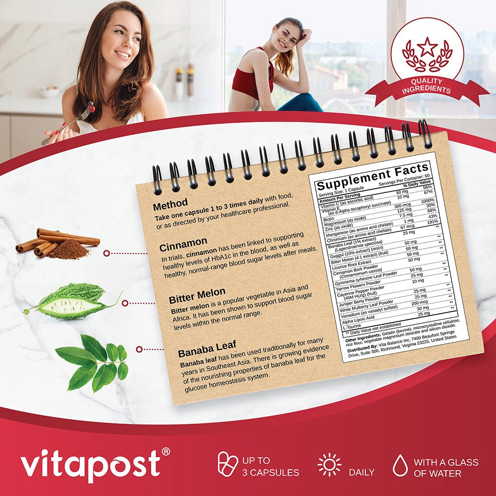 Vitapost Blood Sugar Support Supplement with Chromium and Bitter Melon - 60 Capsules