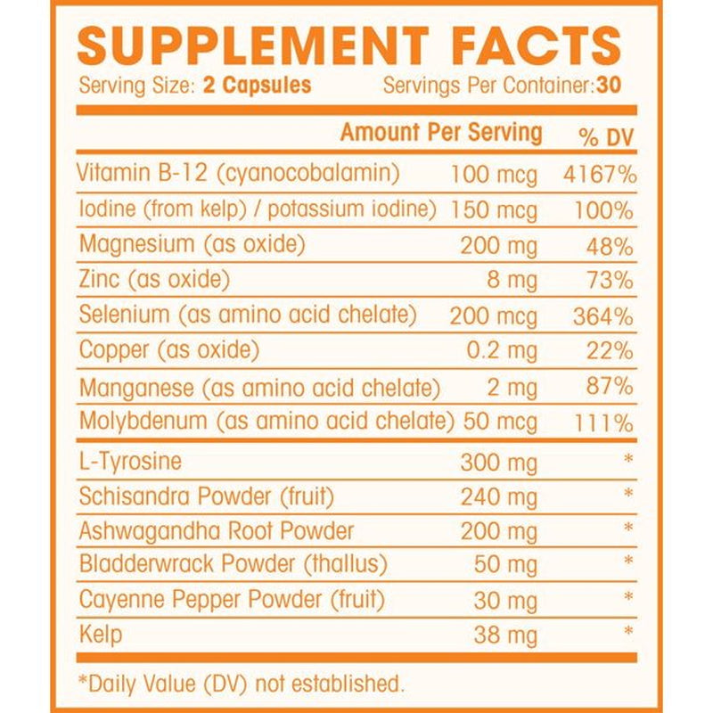 Thyroid Support Complex with Iodine for Energy Levels, Weight Loss, Metabolism, Fatigue & Brain Function - Natural Health Supplement Formula: L-Tyrosine, Selenium, Kelp, Bladderwrack, Ashwagandha, Etc