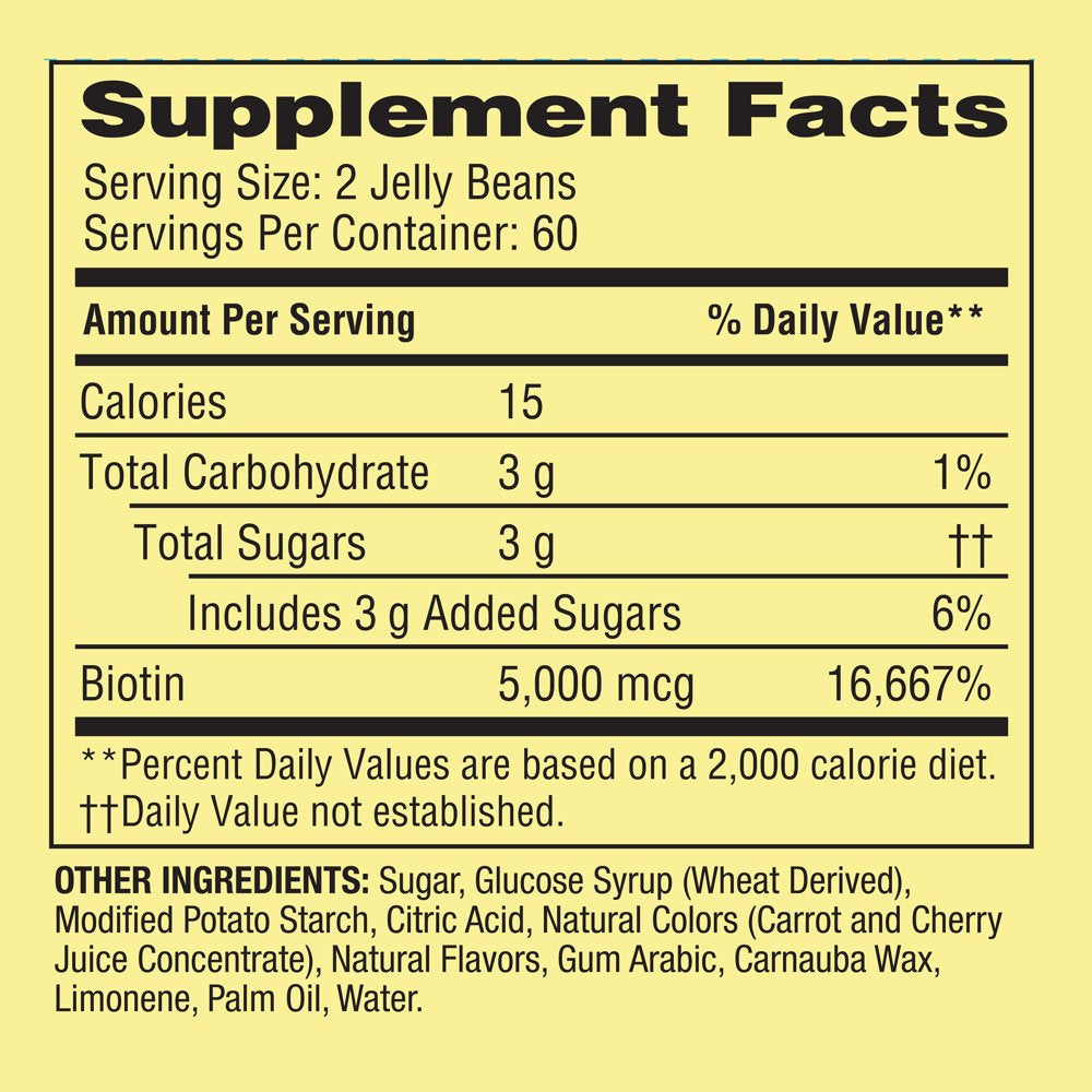 Spring Valley Biotin, 5,000 Mcg Vegetarian Jelly Beans Supplement, 120 Count